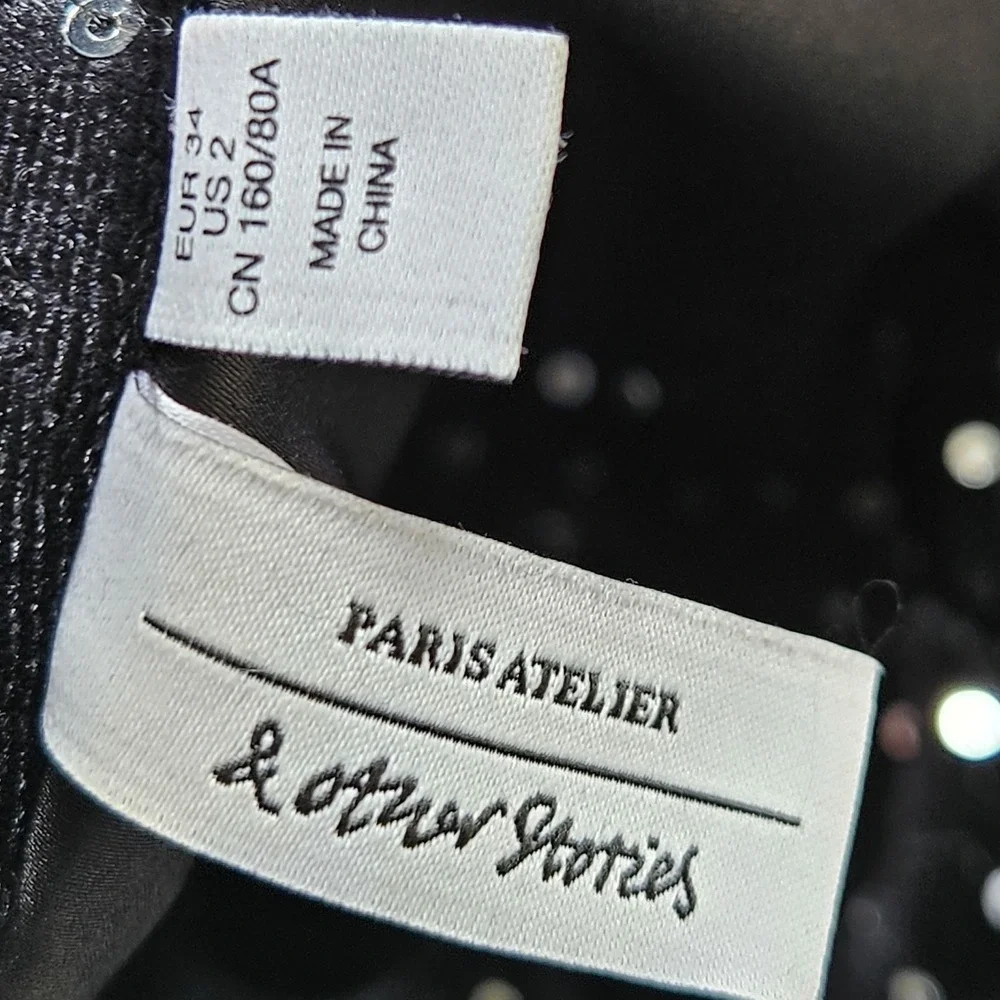 & Other Stories Paris Atelier Black Sequined Blazer Jacket Size 2 Padded Shoulde